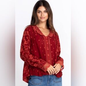 Johnny Was Sparrows Iliana Red Embroidered Blouse